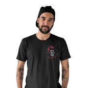 moon goon merch bangarang graphic on front of male shirt. Model standing with hat backwards