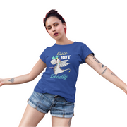 moon goon merch cute but deadly woman in blue shirt with graphic