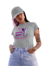 moon goon merch not a pepper spray kind of girl shirt athletic heather gray woman in graphic tee